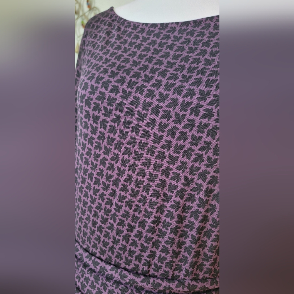 Boden Abigail Jersey Midi Dress Womens 8 Purple Black Leaf Print Long Sleeve - Picture 6 of 12